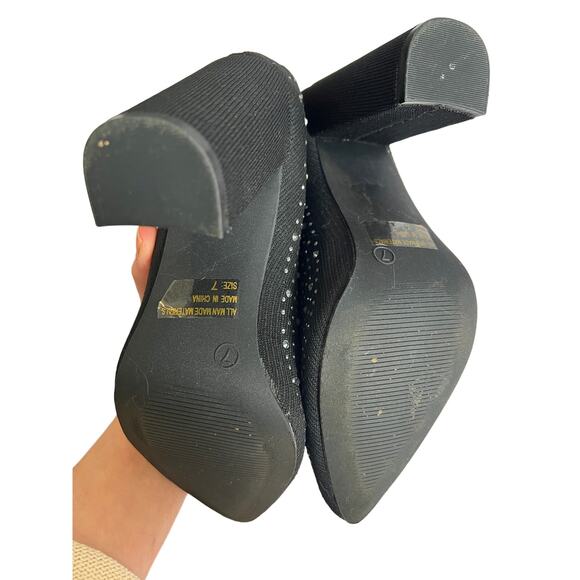 Wild Diva Rhinestone Studded Ankle Sock Block Heel Boots/7 - Picture 5 of 9